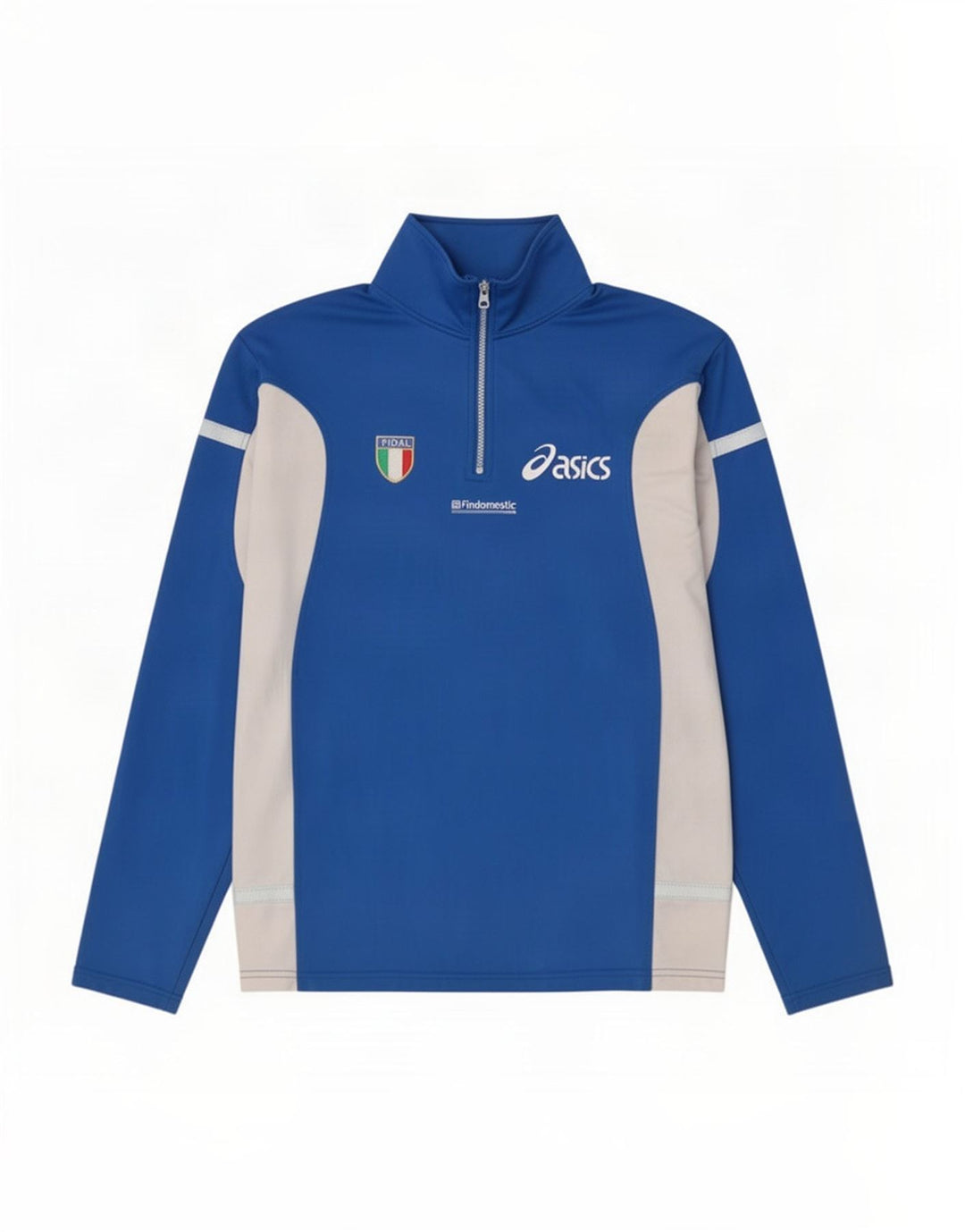 Asics Mens Zip Neck Graphic Pullover Treino Top Grande Bloco Colorido Azul