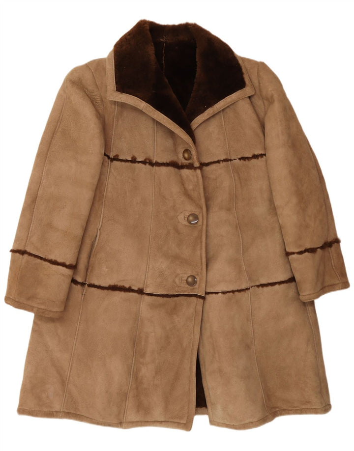 Casaco feminino vintage de shearling UK 16 grande bege