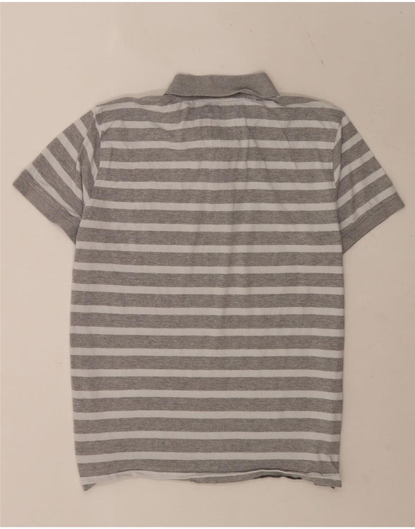 Camisa polo masculina de manga curta Crew Clothing XL algodão listrado cinza