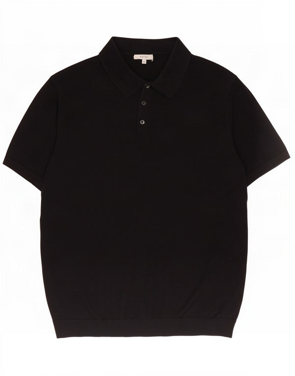 Reiss Mens Short Sleeve Polo Neck Jumper Sweater XL Navy Blue Cotton