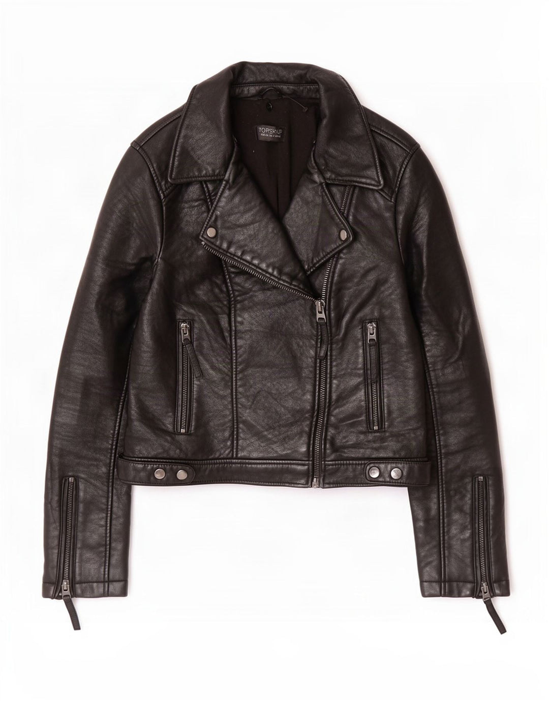 Jaqueta feminina de couro para motociclista Topshop Reino Unido 12 médio preto