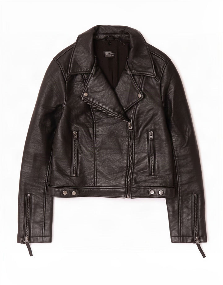 Jaqueta feminina de couro para motociclista Topshop Reino Unido 12 médio preto