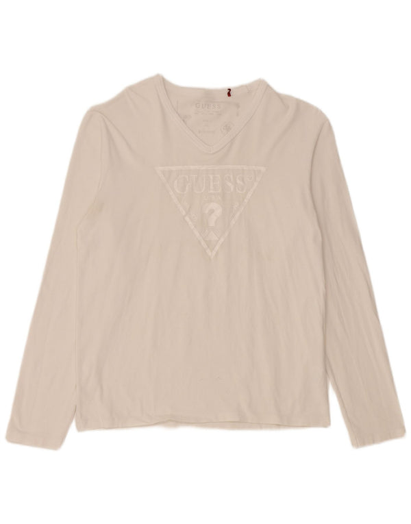 Guess Top gráfico feminino manga comprida UK 18 XL algodão branco