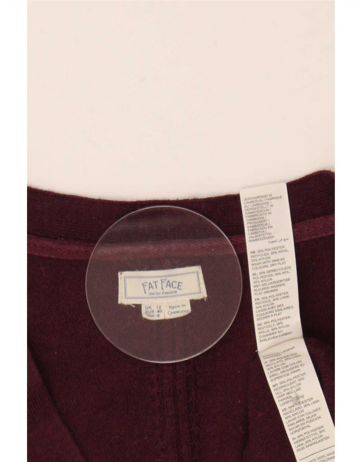 Camisola de cardigã feminina Fat Face poliéster médio Reino Unido 12 Borgonha