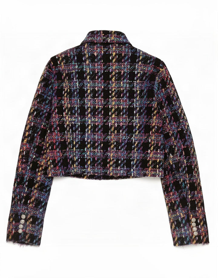 Jaqueta blazer feminina Zara com peito duplo, Reino Unido 14, xadrez preto grande