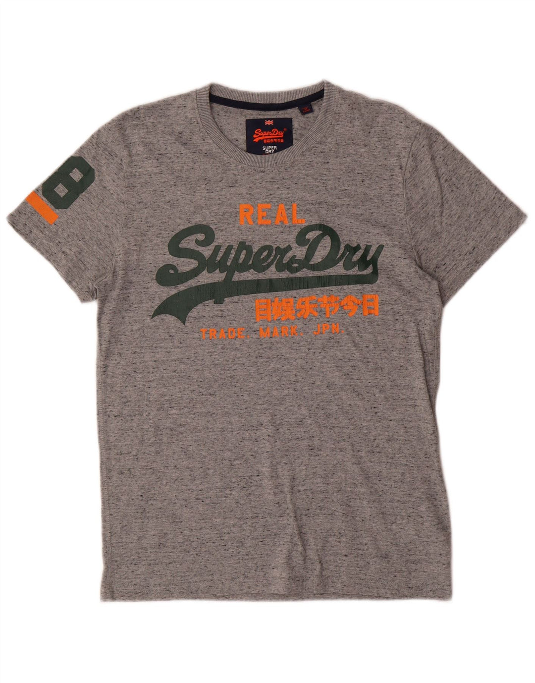 Camiseta masculina Superdry com estampa gráfica grande algodão manchado cinza