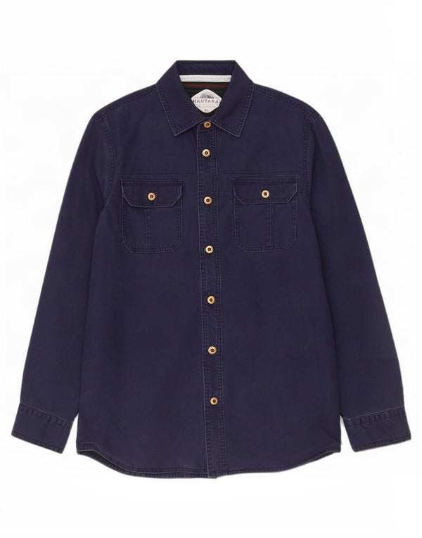 Camisa masculina Mantaray de algodão azul marinho médio