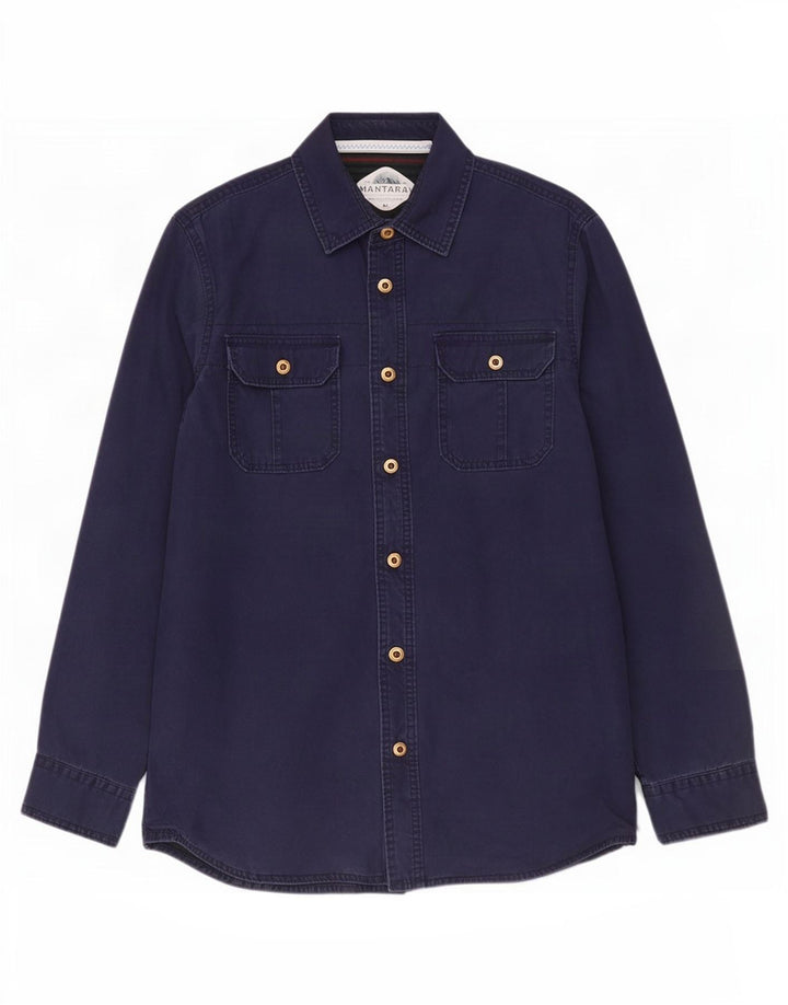 Camisa masculina Mantaray de algodão azul marinho médio