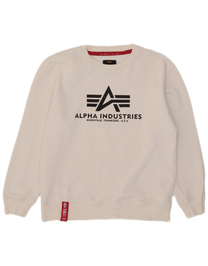 Alpha Industries Suéter gráfico masculino de algodão médio branco