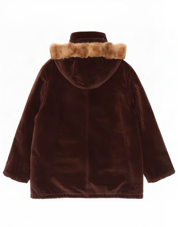 Jaqueta feminina vintage de veludo com capuz e parka UK 18 XL marrom