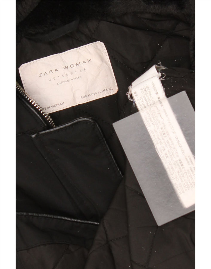 Jaqueta corta-vento com capuz feminino Zara UK 18 XL preto poliéster