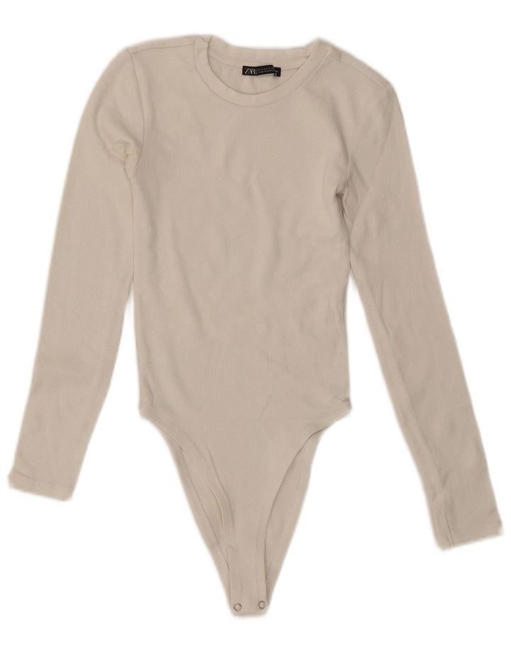 Body feminino de manga comprida ZARA UK 8 pequeno algodão branco