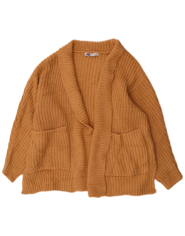 Suéter cardigã aberto grande Zara feminino Reino Unido 10 pequeno marrom