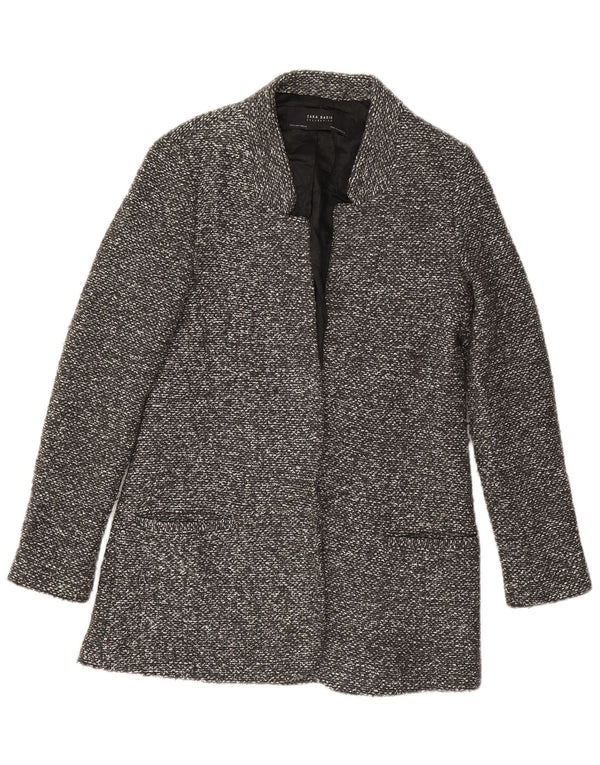 Zara Jaqueta feminina Longline Open Blazer Reino Unido 10 pequena cinza manchada