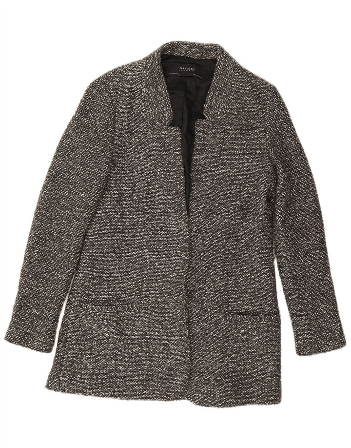 Zara Jaqueta feminina Longline Open Blazer Reino Unido 10 pequena cinza manchada