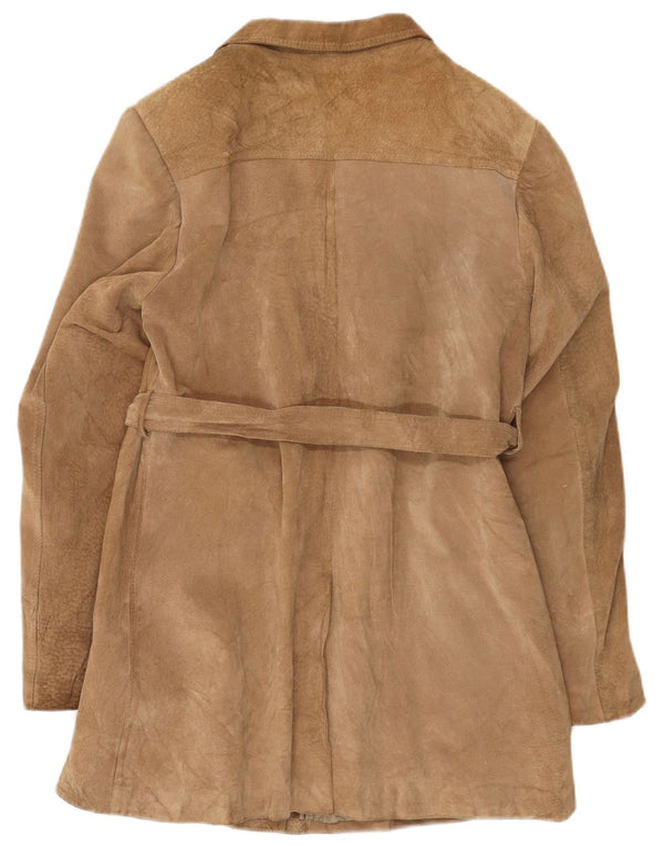 Sobretudo de camurça vintage feminino UK 14 bege médio
