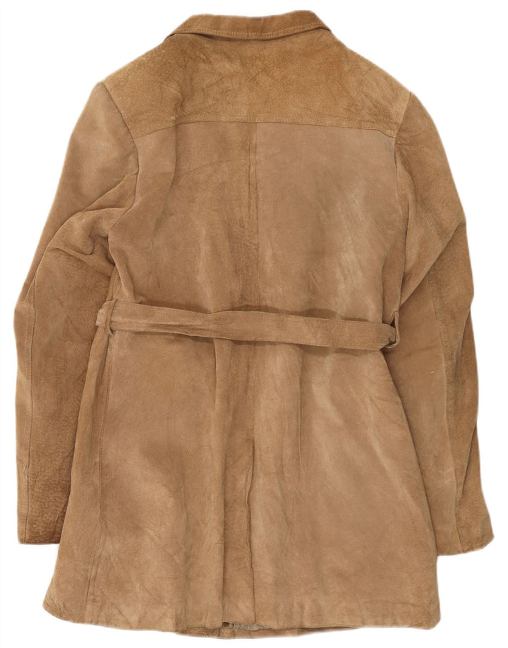 Sobretudo de camurça vintage feminino UK 14 bege médio