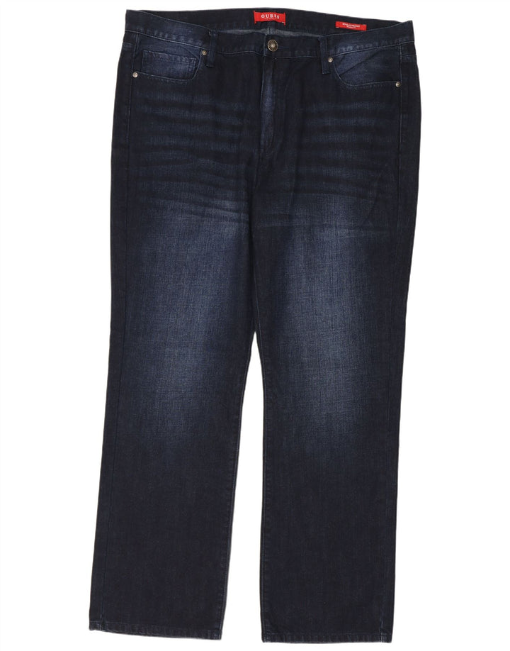 Guess Mens Straight Jeans W40 L32 Azul Marinho Algodão