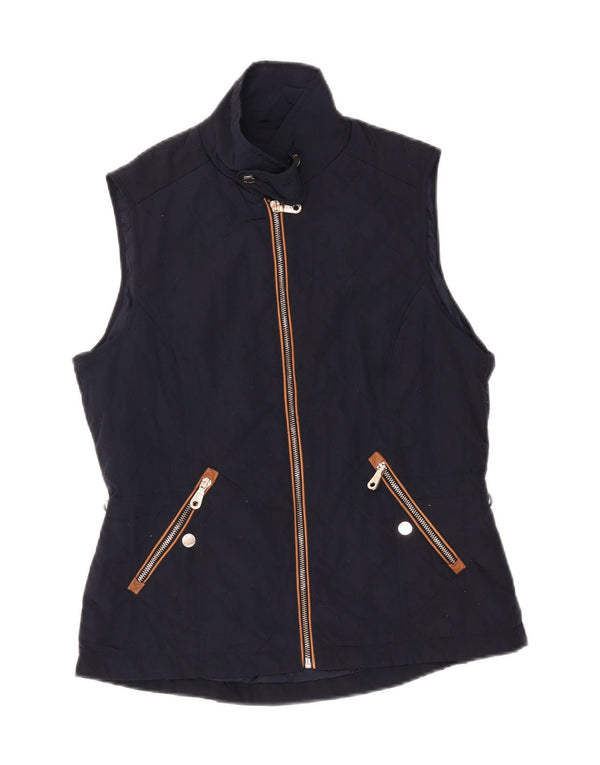 Colete acolchoado feminino Massimo Dutti UK 14 grande nylon azul marinho