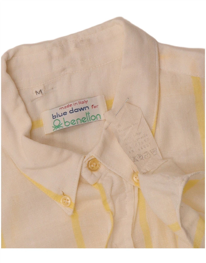 Camisa masculina de manga curta BENETTON de algodão listrado branco médio