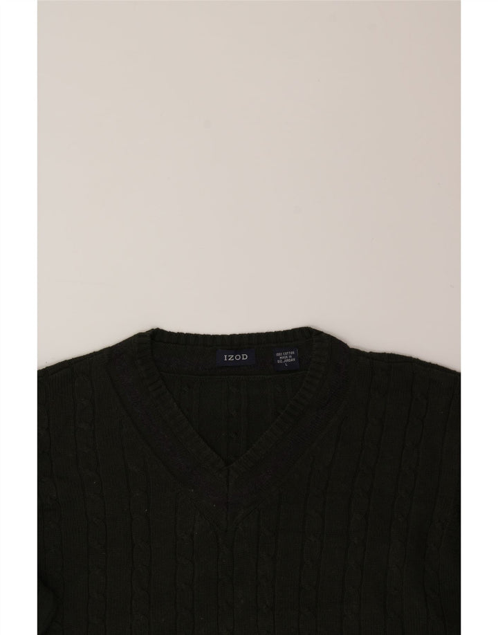 Suéter masculino IZOD com decote em V, grande algodão verde