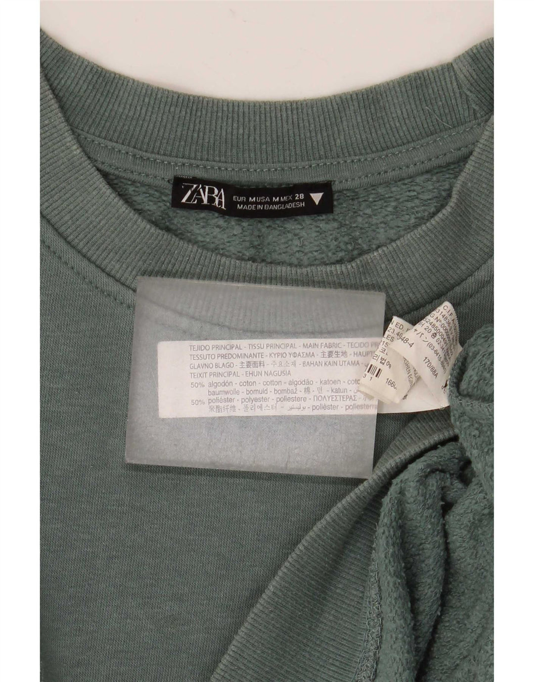 Zara Womens Crop Oversized Moletom Jumper UK 14 Médio Algodão Verde