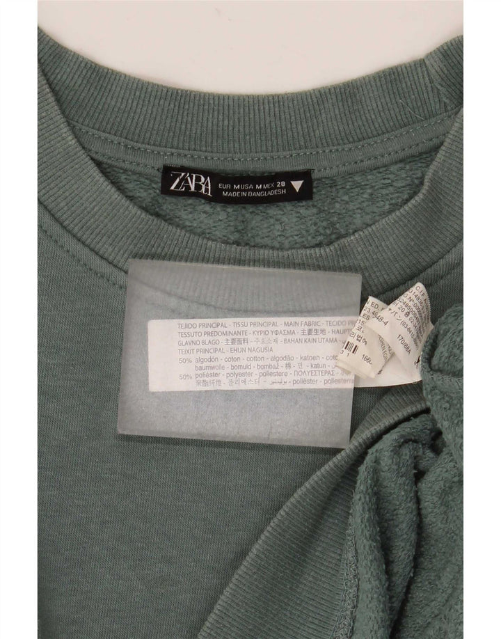 Zara Womens Crop Oversized Moletom Jumper UK 14 Médio Algodão Verde