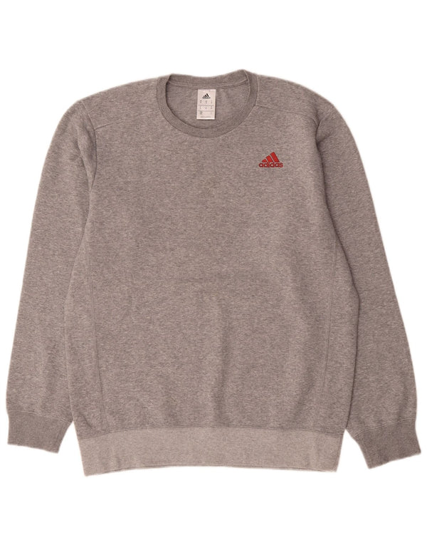 Adidas Mens Moletom Jumper Médio Cinza Algodão Flecked