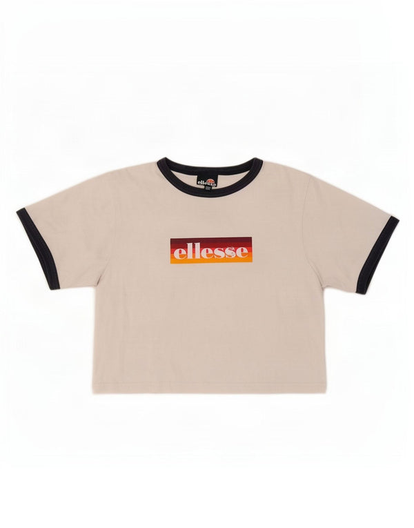 Ellesse Camiseta feminina cropped com estampa gráfica UK 6 XS branco colorblock