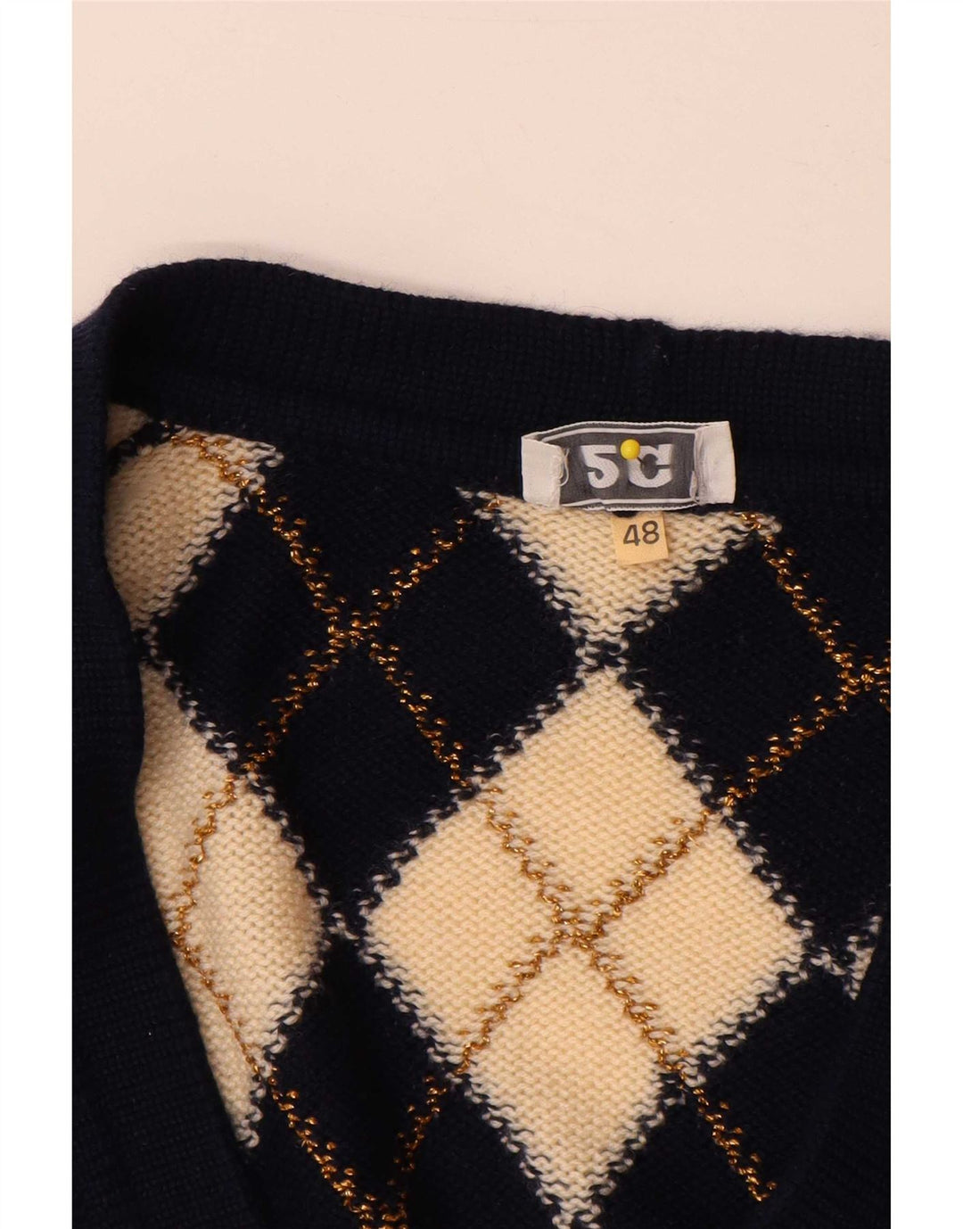 Suéter cardigã feminino vintage IT 48 XL Bege Argyle/Diamante
