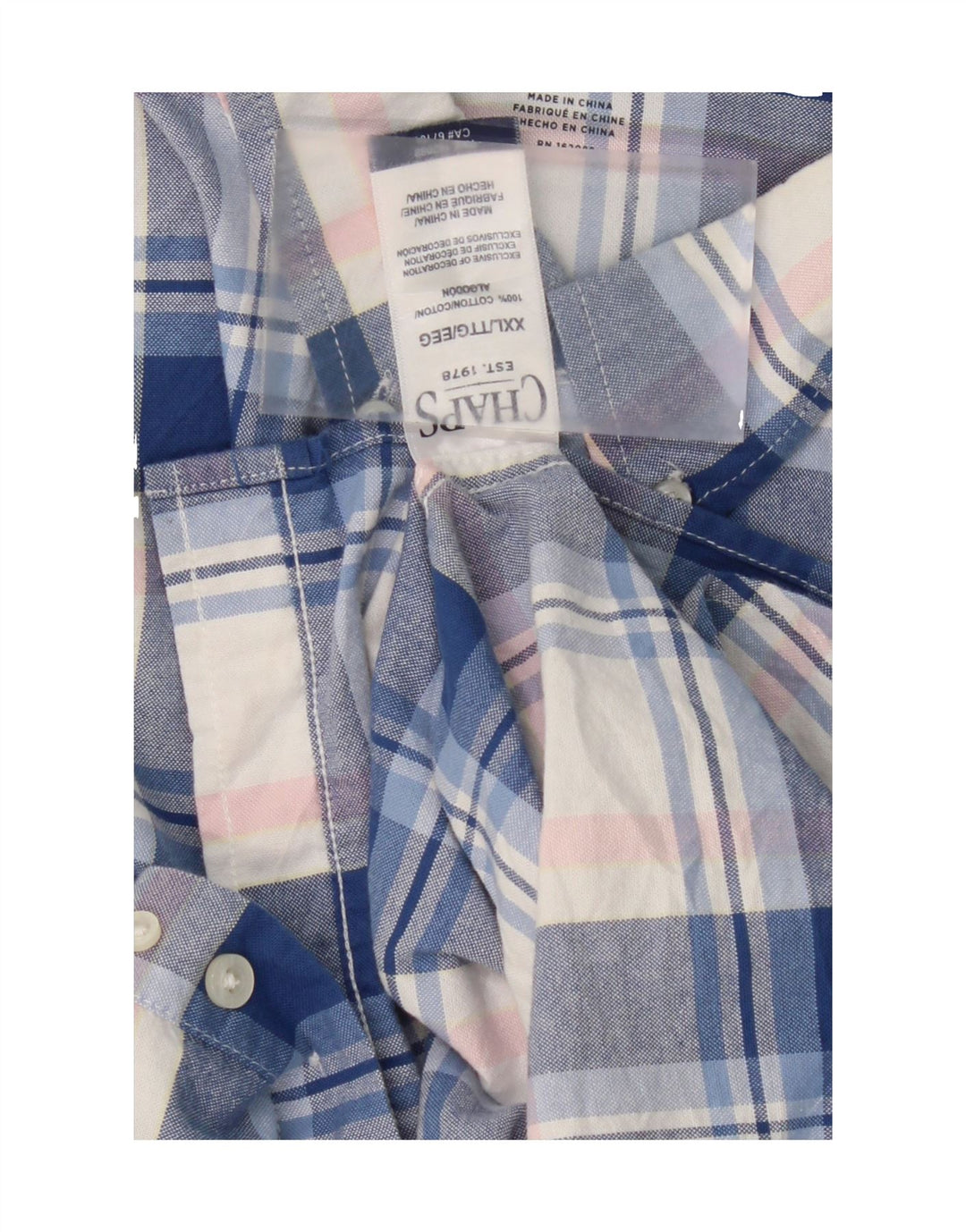 CHAPS Mens Big & Tall Shirt 2XL Blue Check Cotton Vintage Chaps and Second-Hand Chaps from Messina Hembry 