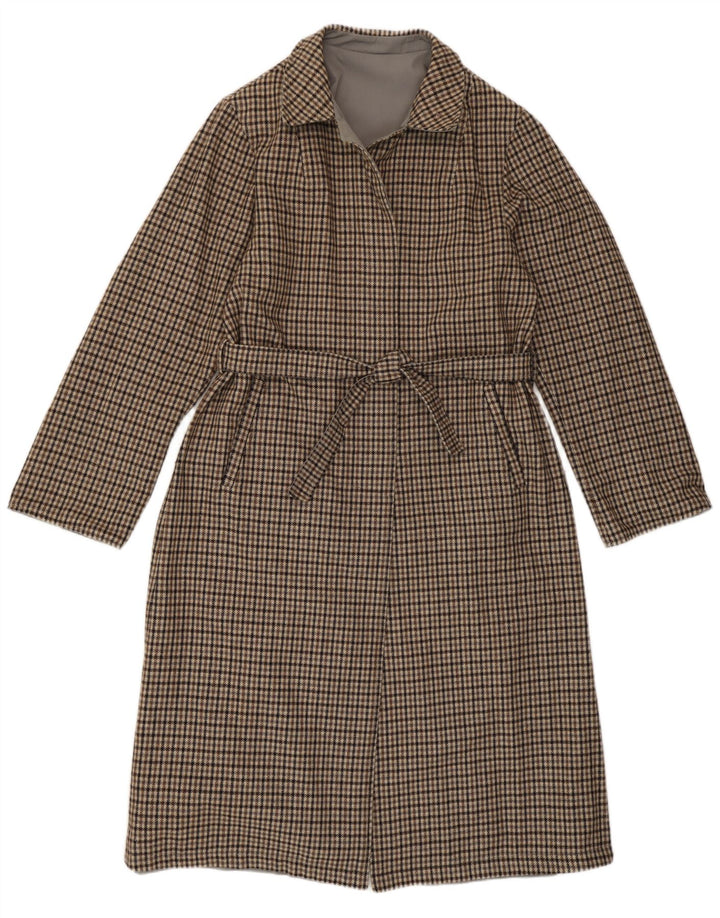 Sobretudo reversível feminino vintage IT 46 pequeno xadrez cinza