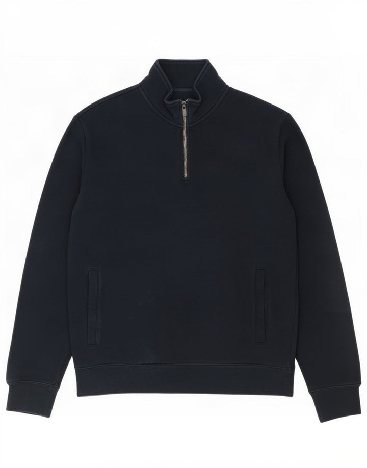 Suéter masculino Marks & Spencer com zíper e gola em algodão azul marinho médio