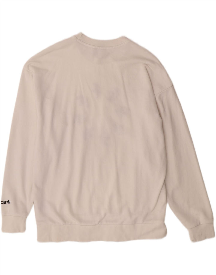 ADIDAS Womens Oversized Graphic Sweatshirt Jumper UK 12 Médio Off White