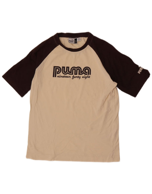 Camiseta masculina Puma Graphic Top pequeno bege colorblock algodão