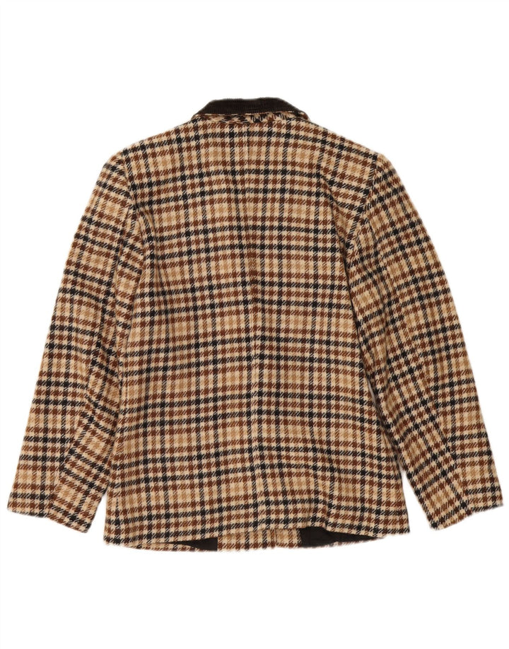Jaqueta blazer vintage feminina com 2 botões Reino Unido 14 Houndstooth bege médio