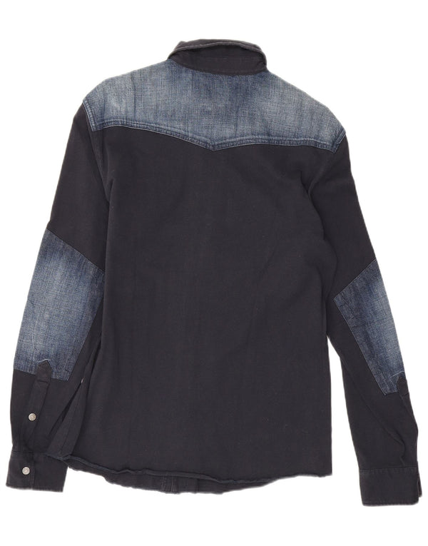Camisa gráfica masculina Gas médio azul marinho algodão colorblock