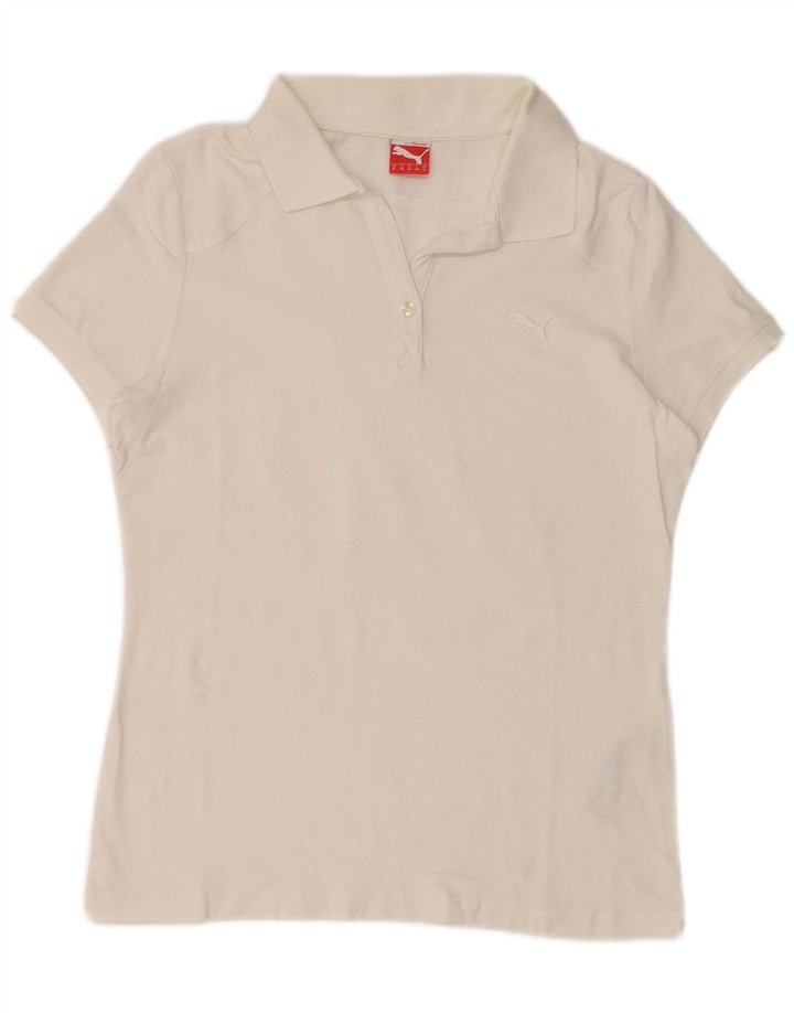 Camisa polo feminina Puma UK 12 médio algodão branco