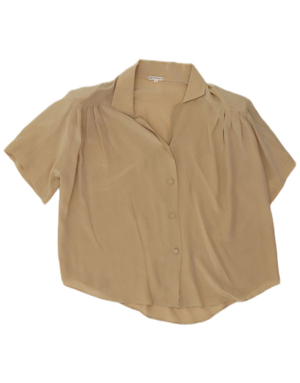 Blusa feminina vintage de manga curta oversized Reino Unido 14 seda bege média