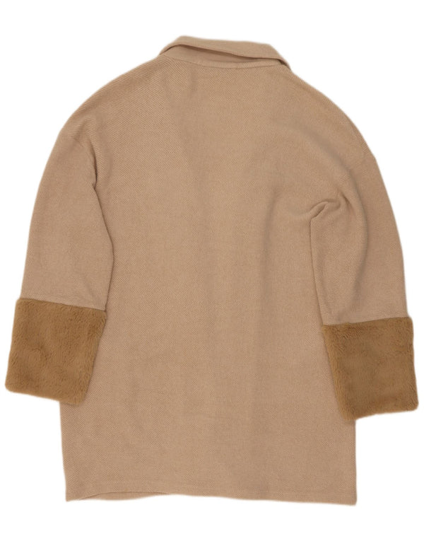 Suéter cardigã feminino Zara Oversized Longline Reino Unido 14 Médio Bege