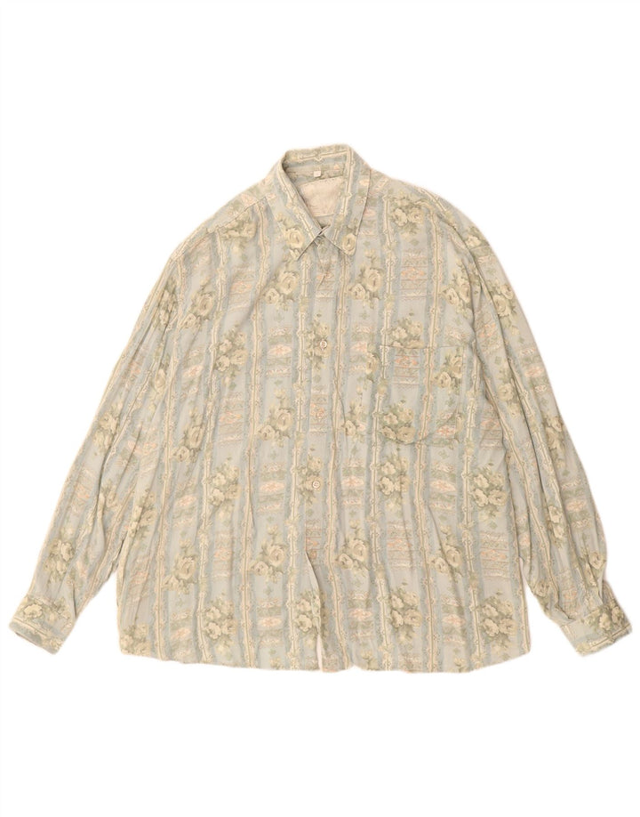 Camisa Masculina Vintage Média Azul Floral