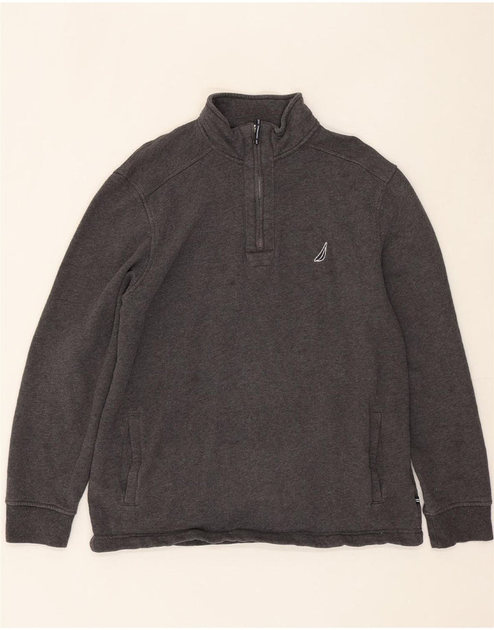 NAUTICA Mens Zip Neck Sweatshirt Jumper XL Grey Cotton Vintage Nautica and Second-Hand Nautica from Messina Hembry 