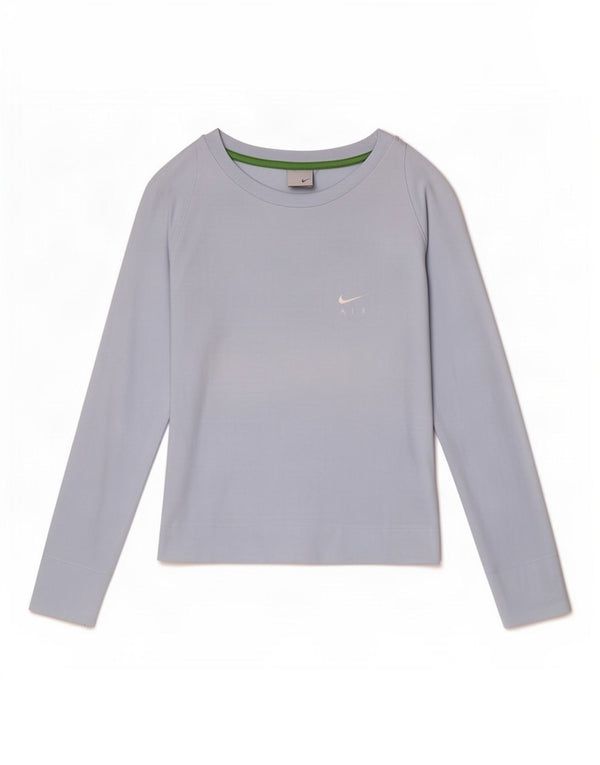 Top feminino Nike manga comprida UK 10/12 algodão azul médio