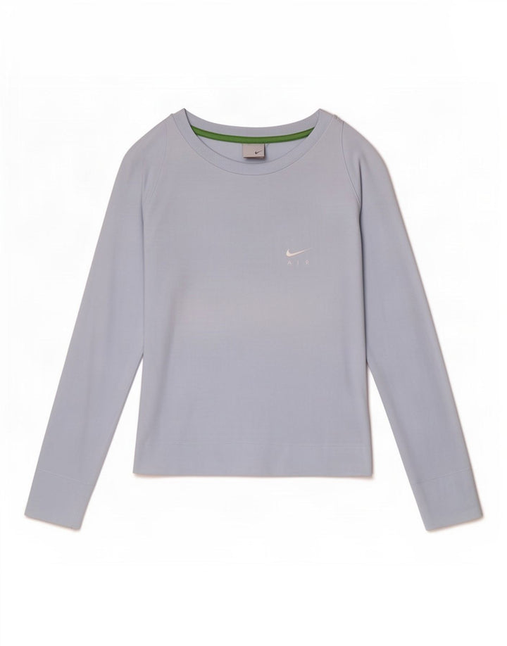 Top feminino Nike manga comprida UK 10/12 algodão azul médio