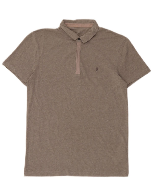 Camisa polo masculina All Saints pequena listrada cinza de algodão