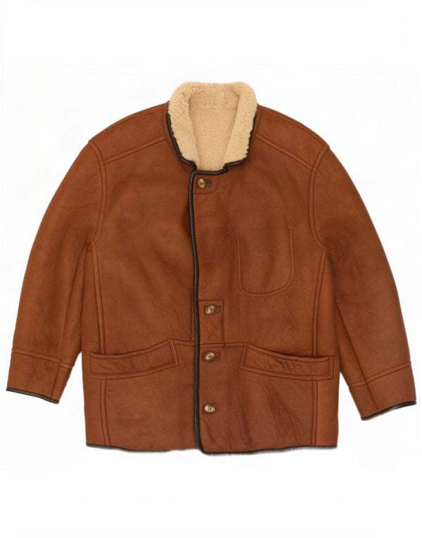 Jaqueta de couro Sherpa masculina Aston UK 40 grande marrom
