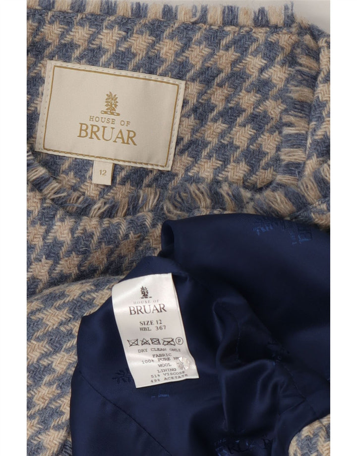 Jaqueta blazer feminina HOUSE OF BRUAR Reino Unido 12 lã houndstooth azul médio