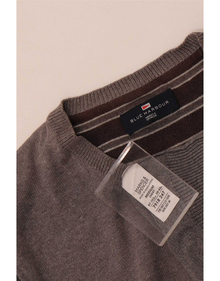 Suéter masculino Marks & Spencer Blue Harbor com decote em V, algodão cinza médio