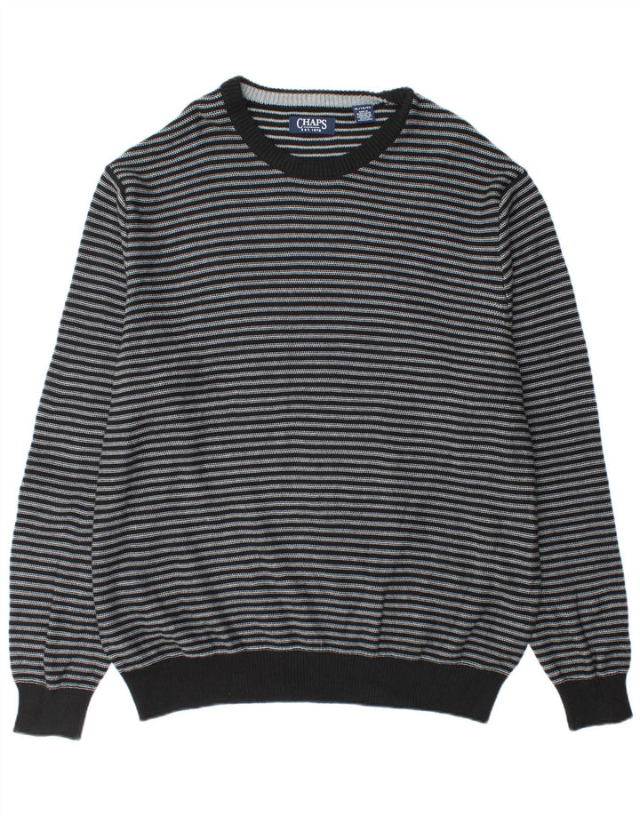 Suéter masculino CHAPS com gola canoa XL de algodão listrado preto