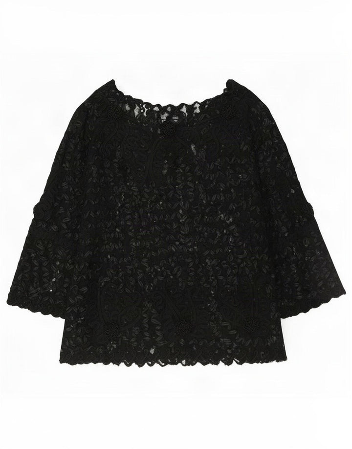 Sky Design Top feminino transparente manga 3/4 EUA 4 pequeno preto floral